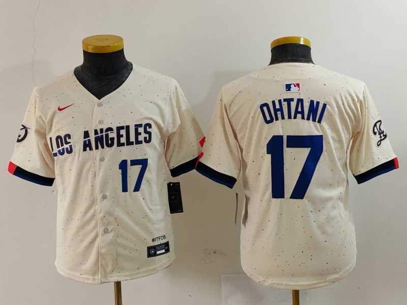 Youth Los Angeles Dodgers #17 Shohei Ohtani Number Cream Blue 2024 City Connect Limited Stitched Jerseys->mlb youth jerseys->MLB Jersey